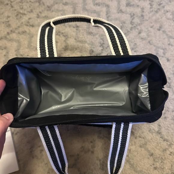 thirty-one Black Canvas Tote with White Piping and Striped Handles - Picture 2 of 3